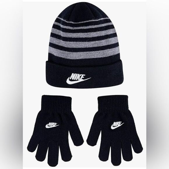 Nike NEW Boy’s Futura Foldover Beanie & Glove 2 Piece Set Size 8/20 Fall Winter - Picture 1 of 4
